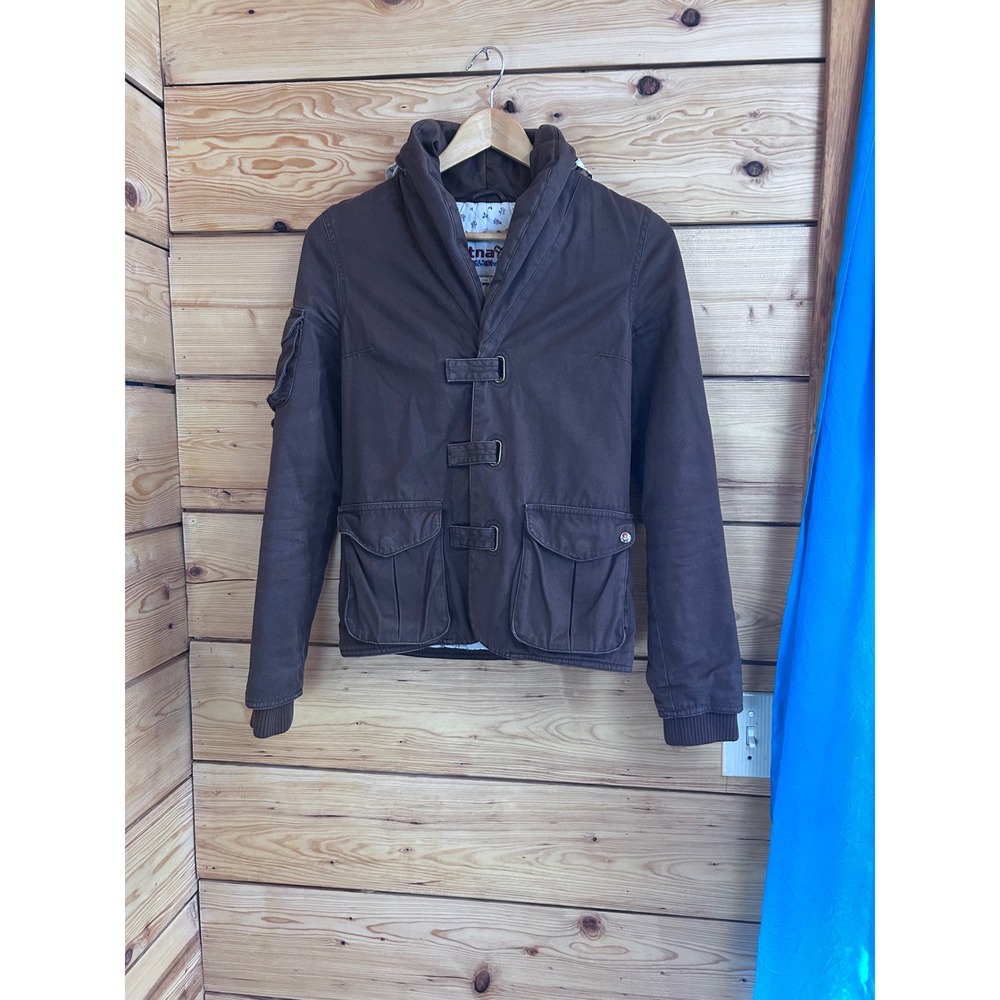 Tna Aritzia Brown Cotton Canvas Utility Jacket Buckle Front Floral Hood‎ XXS